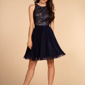 Crew Neckline Sleeveless Cocktail Short Dress